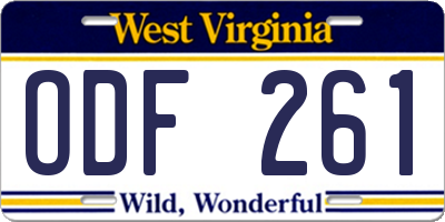 WV license plate ODF261