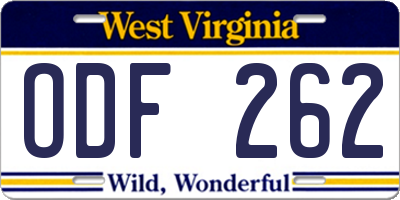 WV license plate ODF262