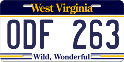 WV license plate ODF263