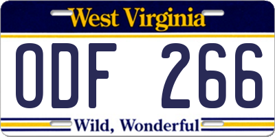 WV license plate ODF266