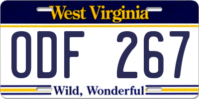 WV license plate ODF267
