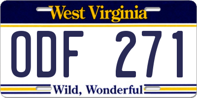 WV license plate ODF271