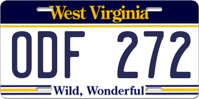WV license plate ODF272
