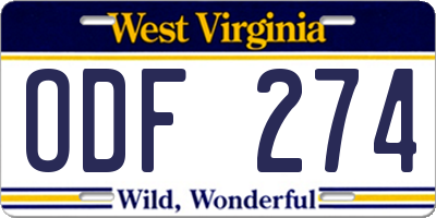 WV license plate ODF274