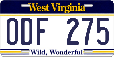WV license plate ODF275