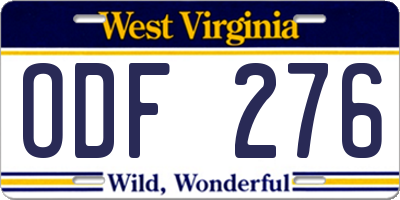 WV license plate ODF276