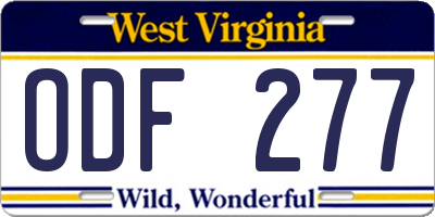 WV license plate ODF277