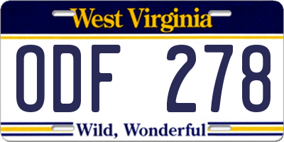 WV license plate ODF278