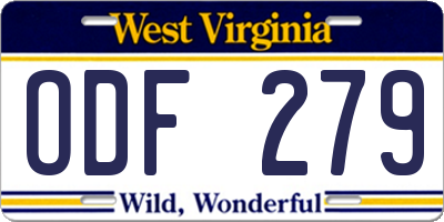 WV license plate ODF279