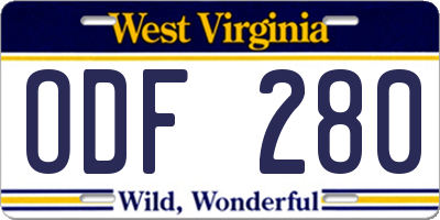 WV license plate ODF280