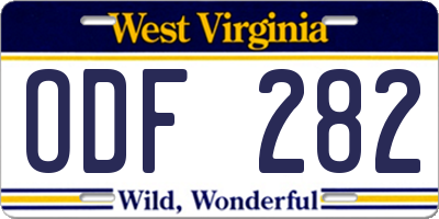WV license plate ODF282