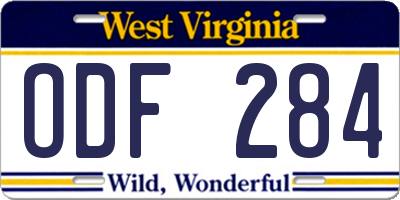 WV license plate ODF284