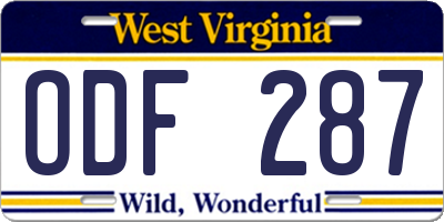 WV license plate ODF287