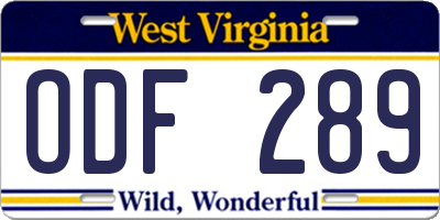 WV license plate ODF289