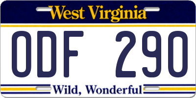 WV license plate ODF290