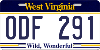 WV license plate ODF291