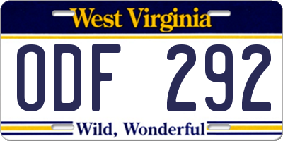 WV license plate ODF292