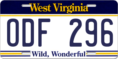 WV license plate ODF296