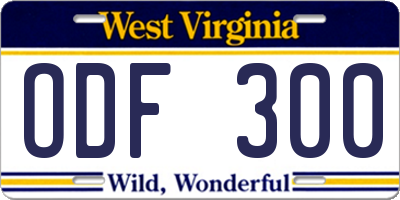 WV license plate ODF300