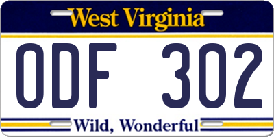WV license plate ODF302