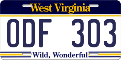 WV license plate ODF303