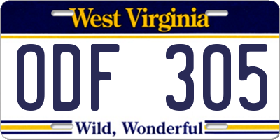 WV license plate ODF305