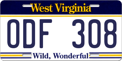 WV license plate ODF308
