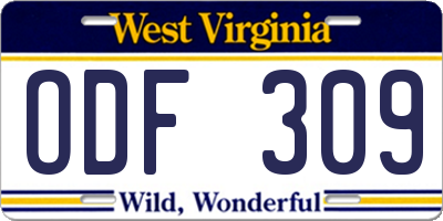 WV license plate ODF309