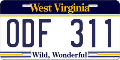 WV license plate ODF311