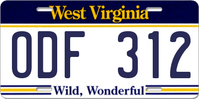 WV license plate ODF312
