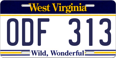 WV license plate ODF313