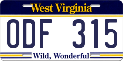 WV license plate ODF315
