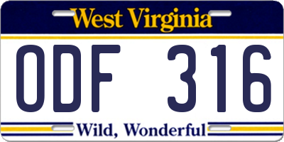 WV license plate ODF316