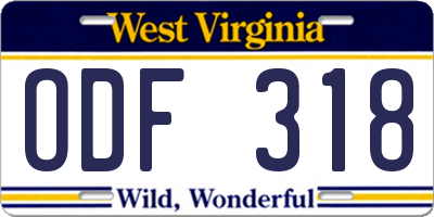 WV license plate ODF318