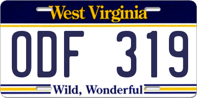 WV license plate ODF319