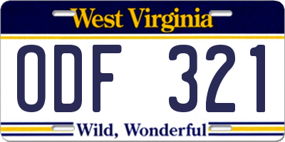 WV license plate ODF321