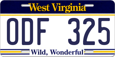 WV license plate ODF325