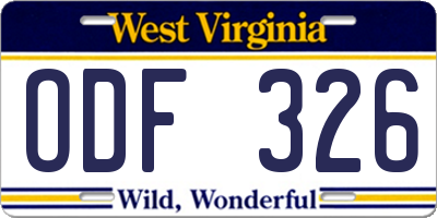 WV license plate ODF326