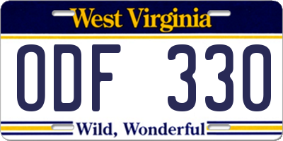 WV license plate ODF330