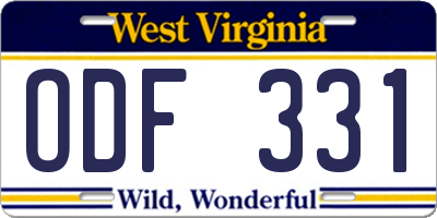 WV license plate ODF331