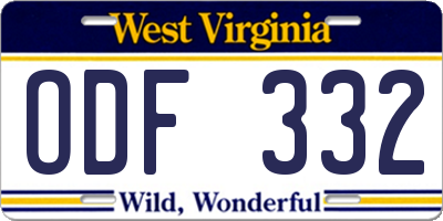WV license plate ODF332