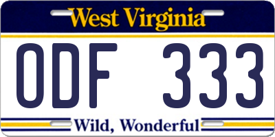 WV license plate ODF333