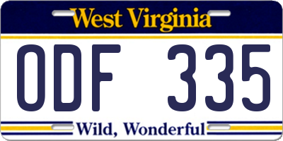 WV license plate ODF335