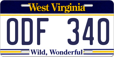 WV license plate ODF340