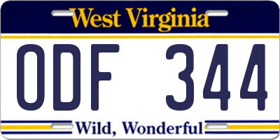 WV license plate ODF344