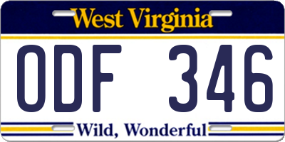 WV license plate ODF346