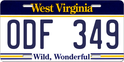 WV license plate ODF349