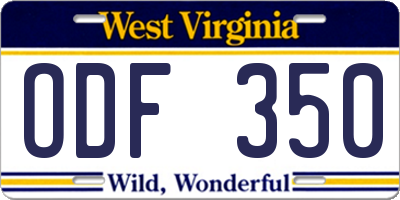 WV license plate ODF350