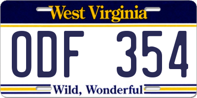 WV license plate ODF354