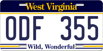 WV license plate ODF355